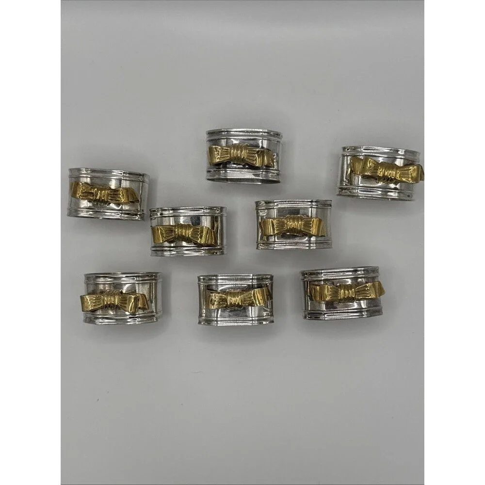 Vintage Fortunoff Silver and Gold Bow Napkin Rings Set Of 8